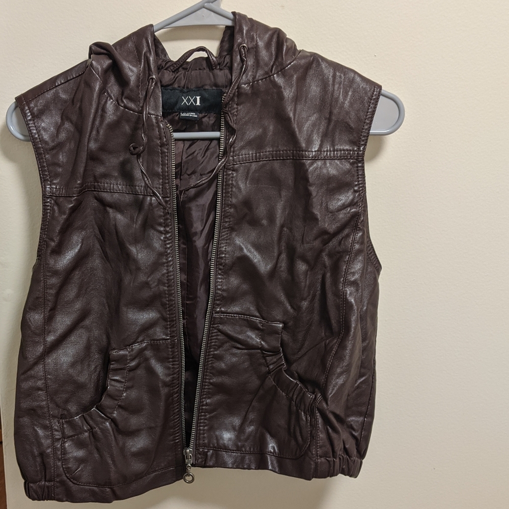 Faux leather hooded vest